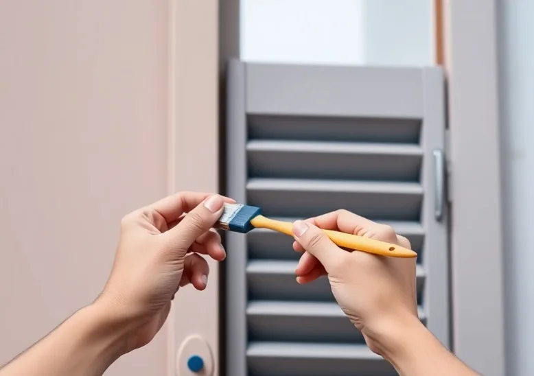 Mise en peinture au pinceau de volets et d'encadrements en bois